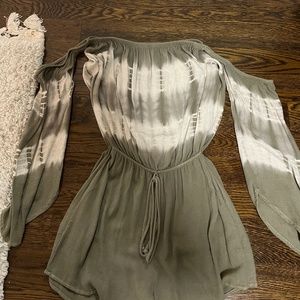 Green Tie Die Long Sleeve Romper